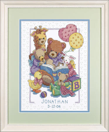 Teddy & Friends Birth Record Stamped Kit (stamped cross stitch kit)