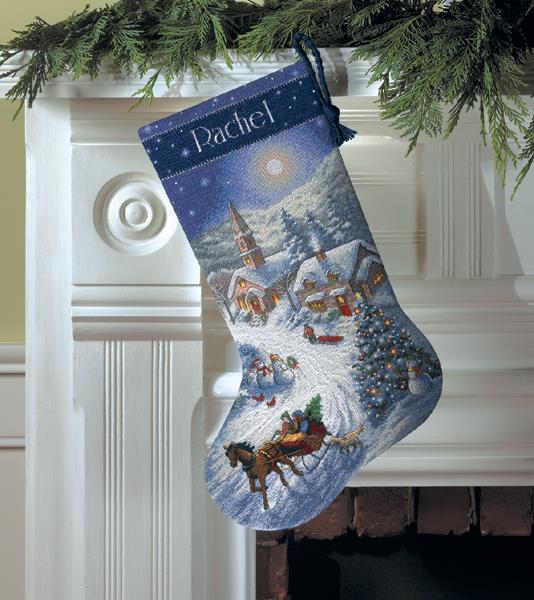 Dimensions Here Comes Santa Sleigh Ride Christmas Cross Stitch Stocking Kit  8492 7961