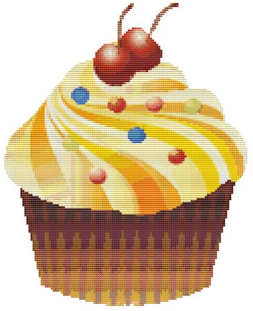 Food cross stitch kit Cherry Cupcake - Easy counted pattern with