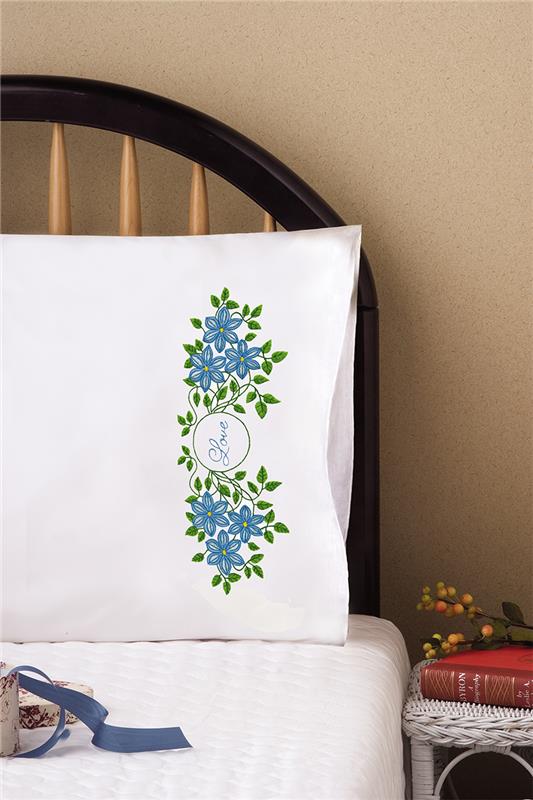 Love Stamped For Embroidery Pillowcase Pair a Cross Stitch Item by Design Works