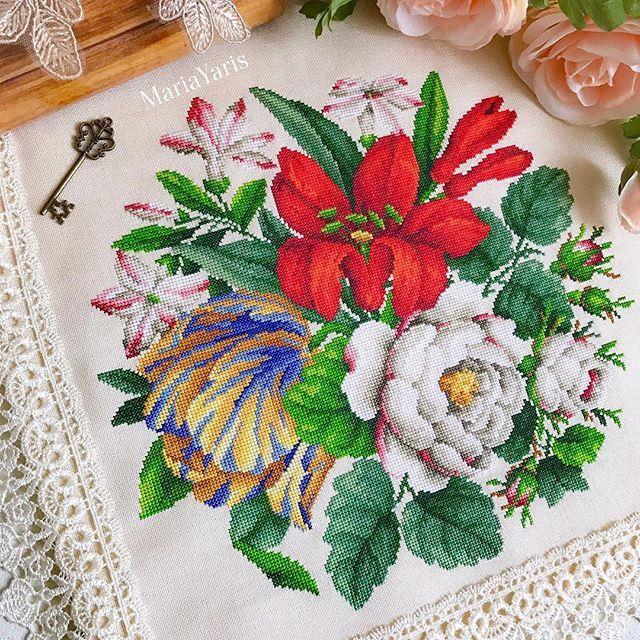 Antique Berlin, Lilies and Roses Bouque-A a Cross Stitch Pattern by