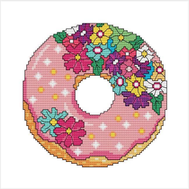 Small cross stitch Donut. Pattern for beginners.