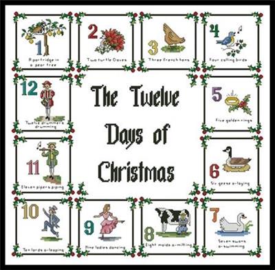12 DAYS of CHRISTMAS PDF Cross Stitch Chart / Pattern Instant Download. 