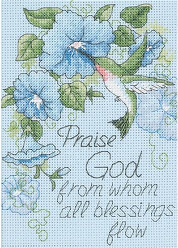 Hummingbird and Morning Glories (cross stitch kit)