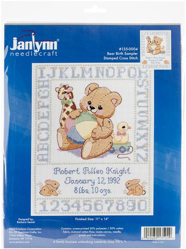 Bear Birth Sampler Stamped Kit (stamped cross stitch kit)