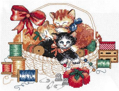 Povitrulya Counted Cross Stitch Kit 'Mischief Kitten' DIY Embroidery Set with Counted Gray Tabby Cat Pattern