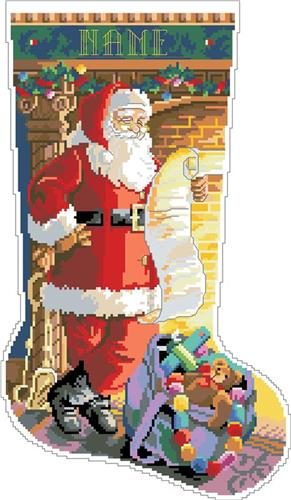 Rare Giordano Santa Claus Checking his List Cross Stitch Stocking Kit